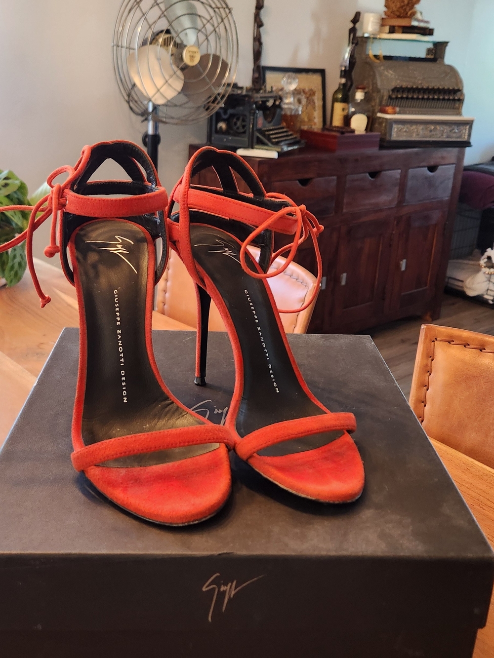 Giuseppe Zanotti Red Suede Lace-Up Stiletto Sandals